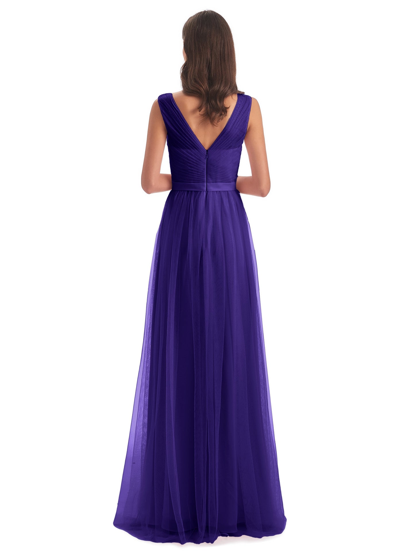 Mila Floor Length V-Neck Tulle Bridesmaid Dresses