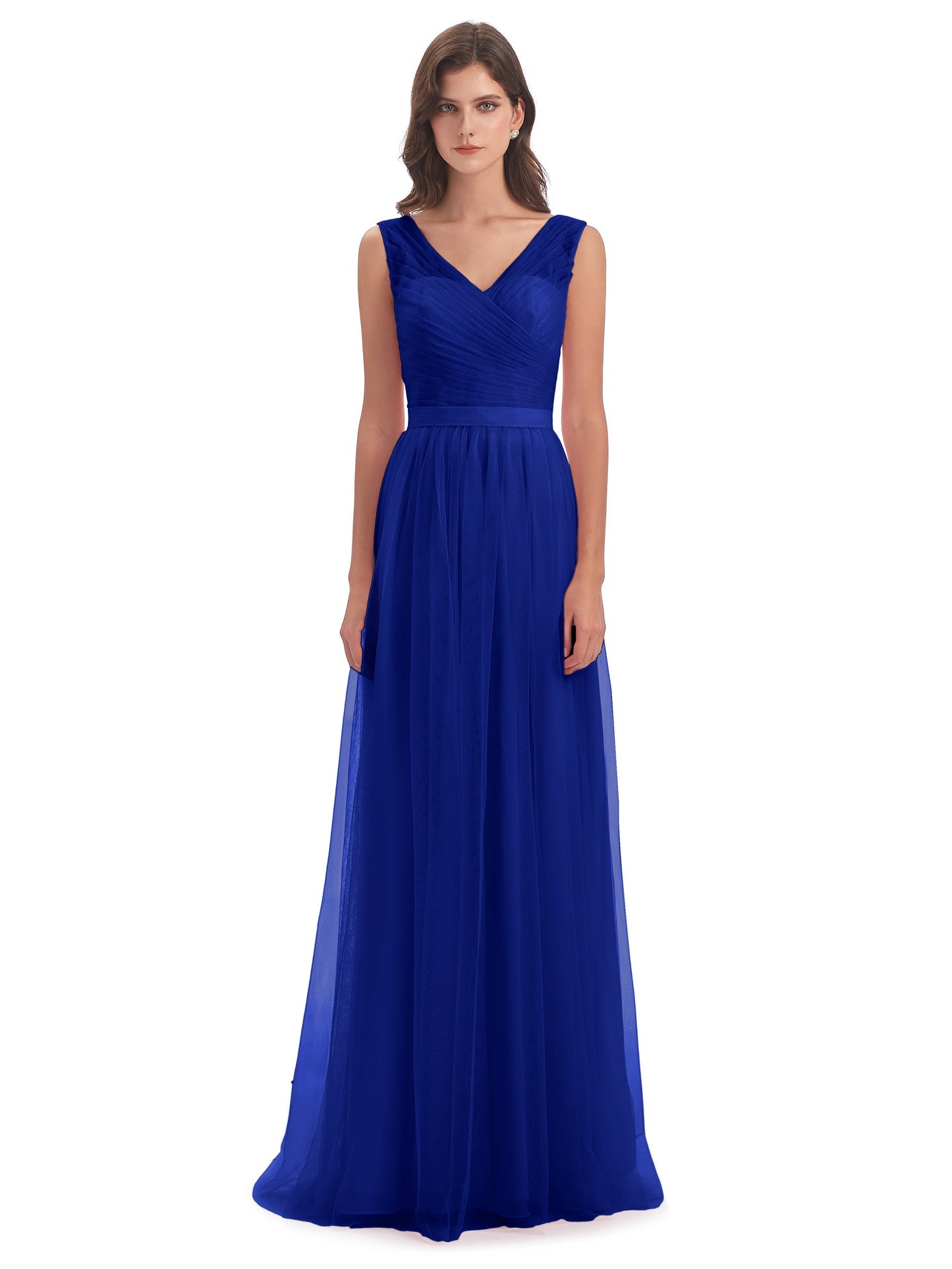 Mila Floor Length V-Neck Tulle Bridesmaid Dresses
