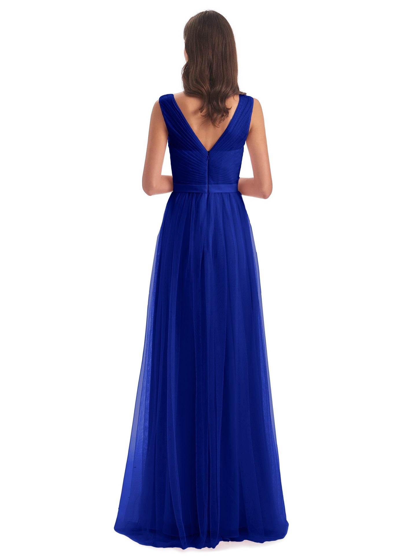 Mila Floor Length V-Neck Tulle Bridesmaid Dresses