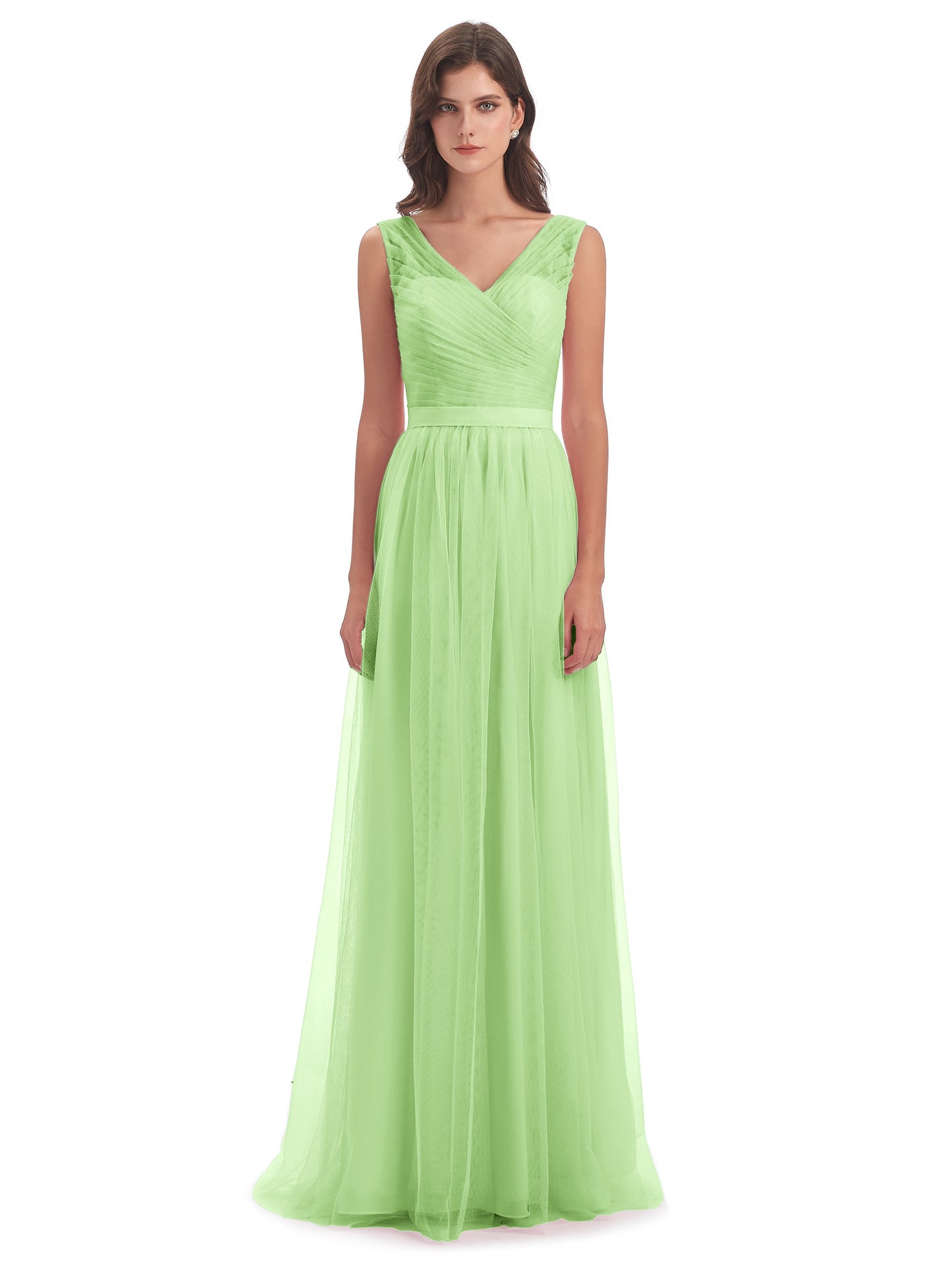 Mila Floor Length V-Neck Tulle Bridesmaid Dresses