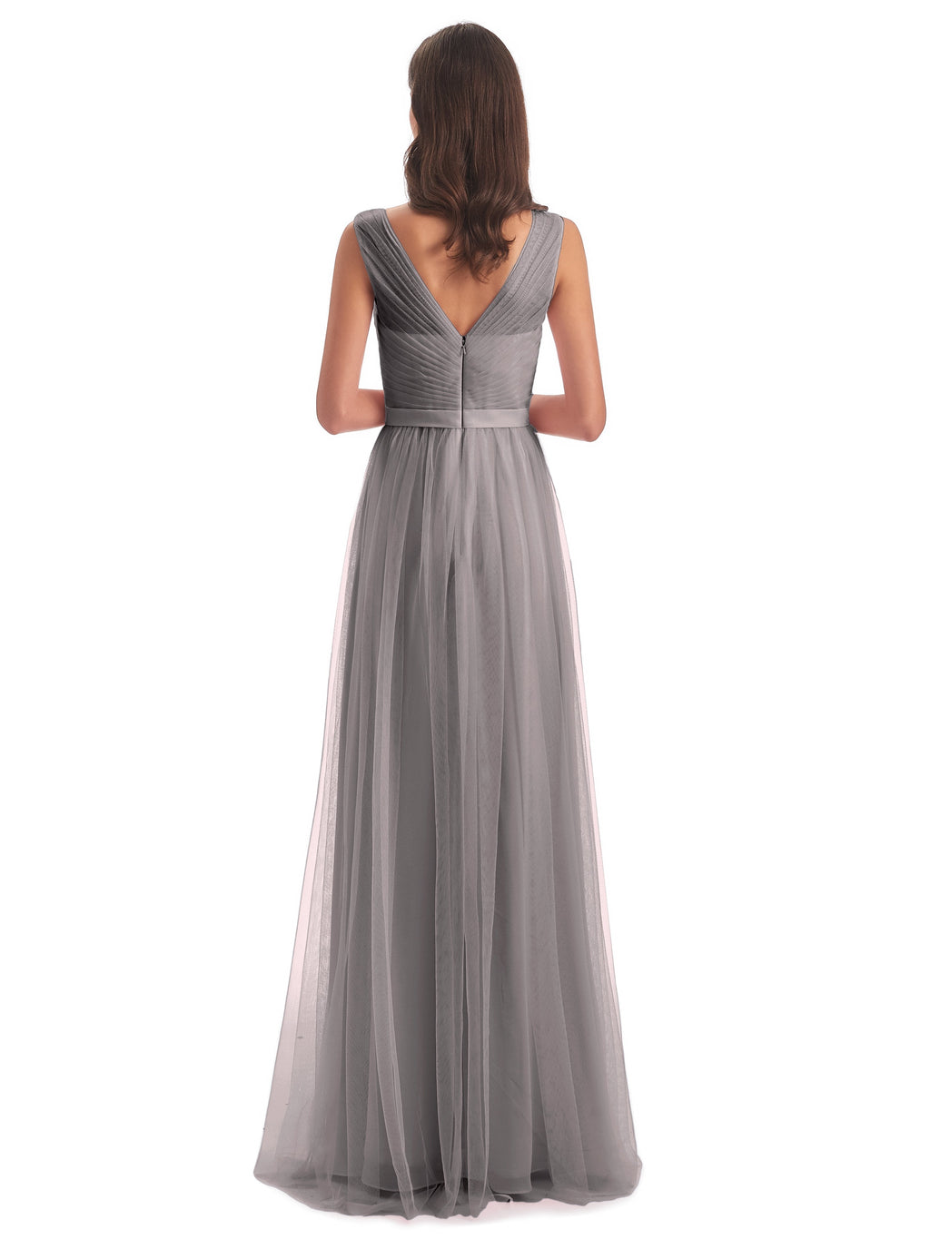 Mila Floor Length V-Neck Tulle Bridesmaid Dresses