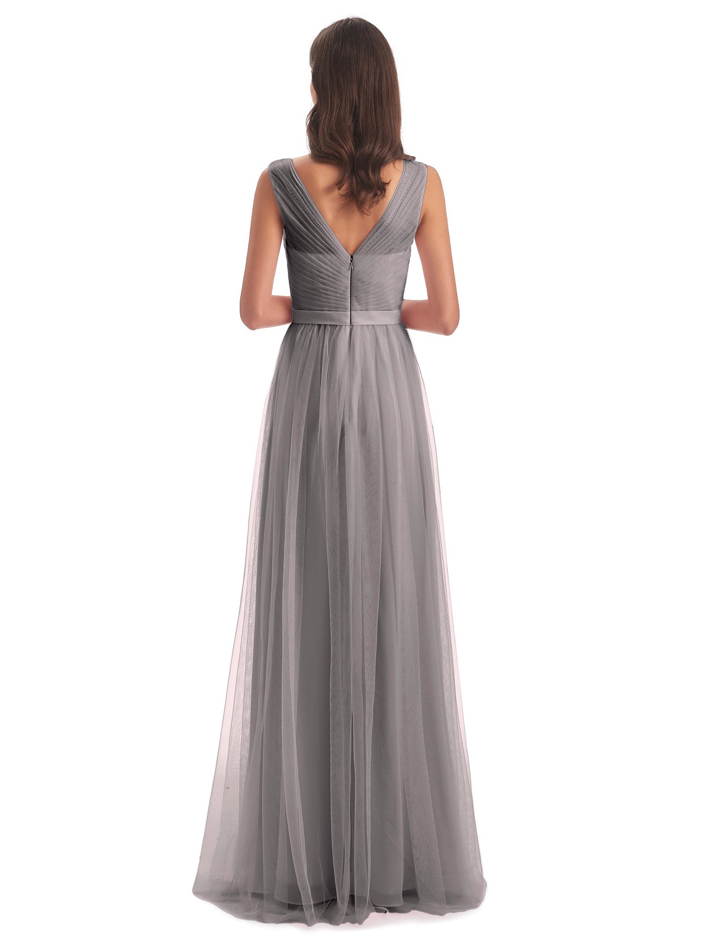 Mila Floor Length V-Neck Tulle Bridesmaid Dresses
