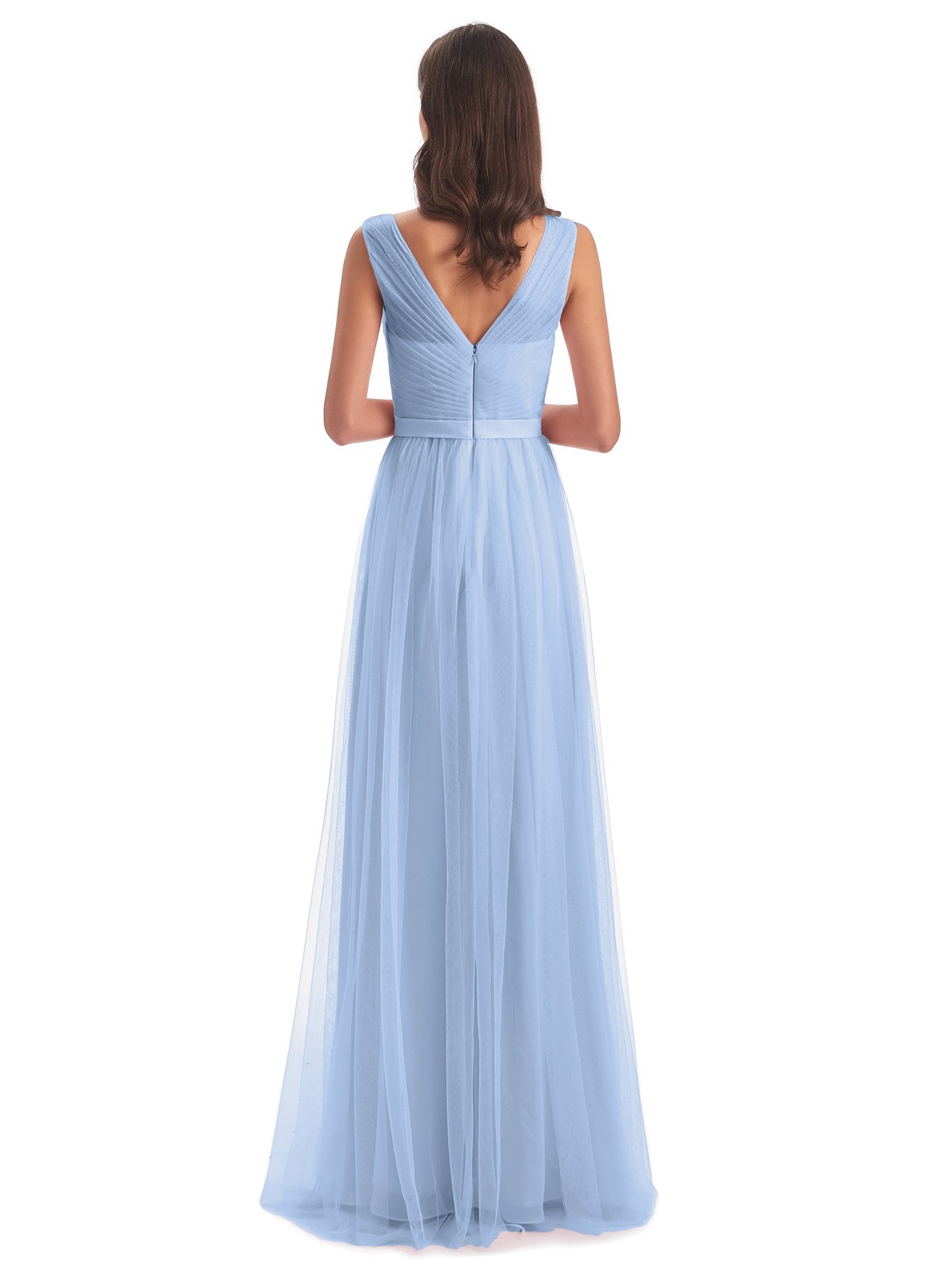 Mila Floor Length V-Neck Tulle Bridesmaid Dresses