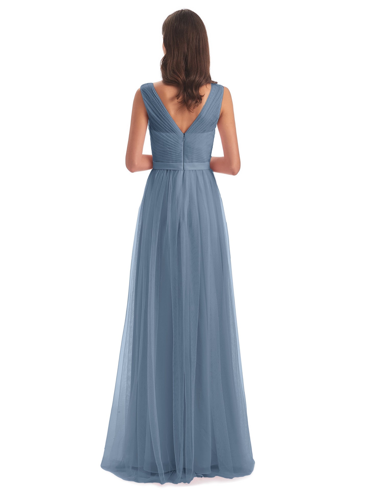 Mila Floor Length V-Neck Tulle Bridesmaid Dresses