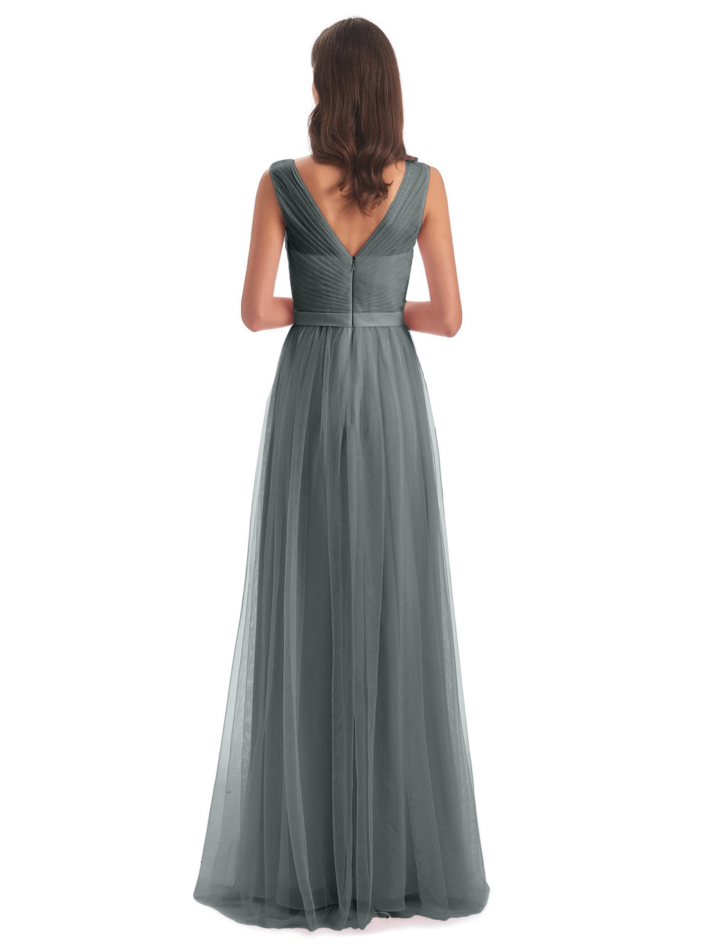 Mila Floor Length V-Neck Tulle Bridesmaid Dresses