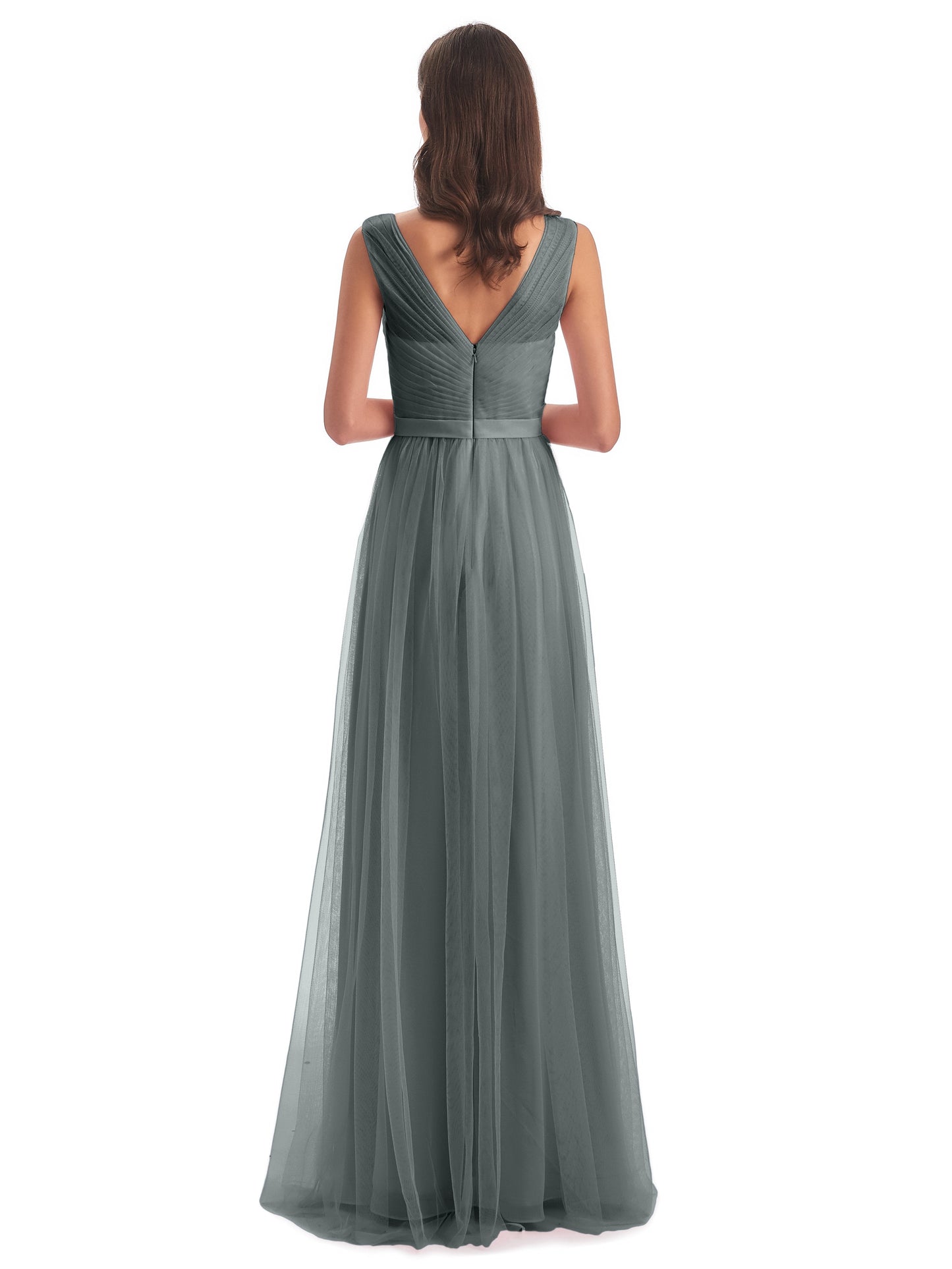 Mila Floor Length V-Neck Tulle Bridesmaid Dresses
