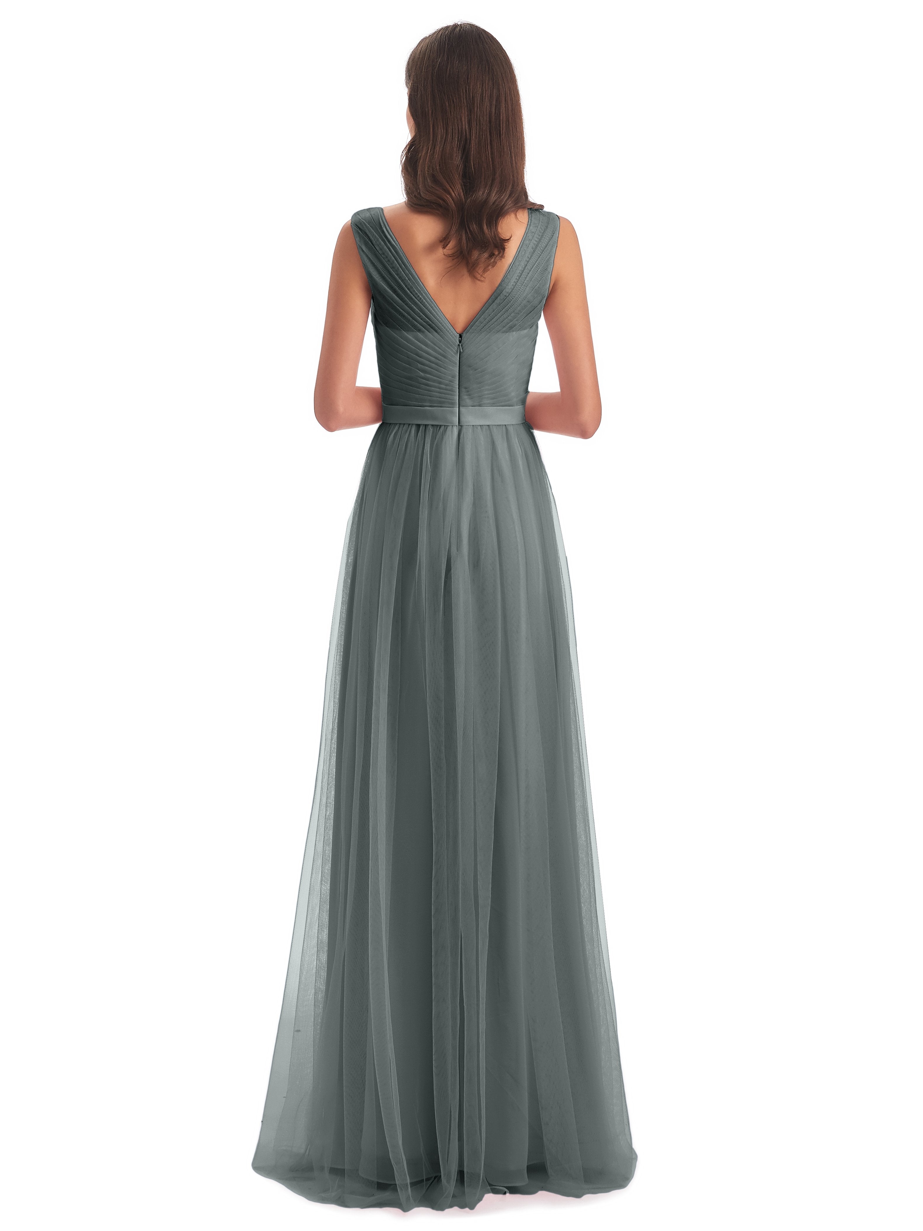 Mila Floor Length V-Neck Tulle Bridesmaid Dresses