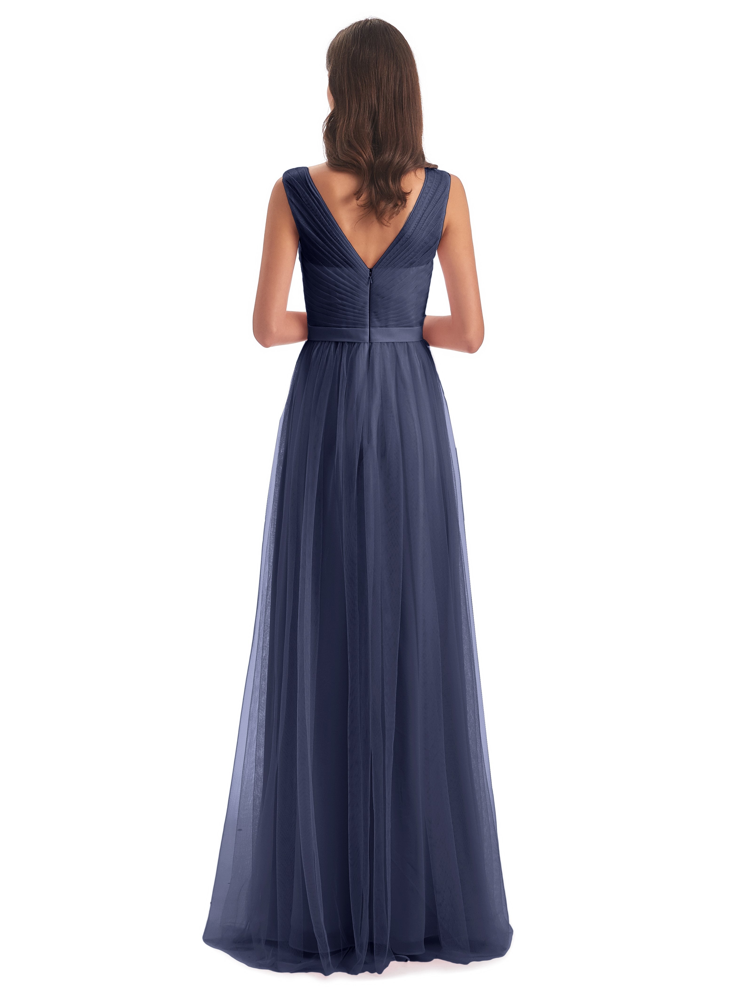 Mila Floor Length V-Neck Tulle Bridesmaid Dresses