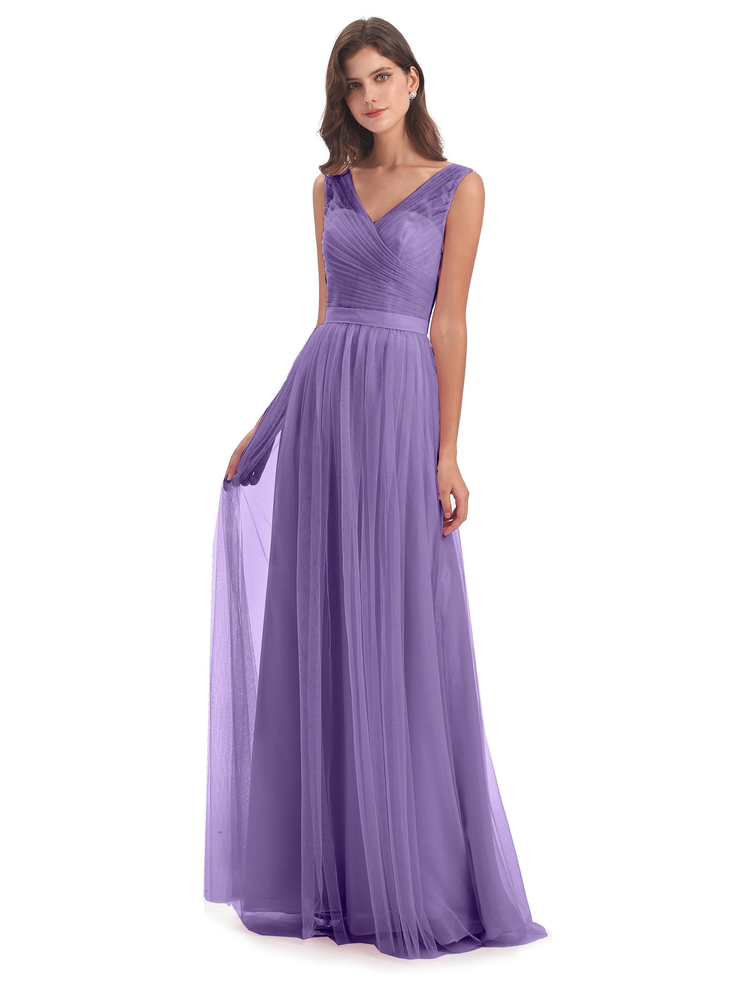 Mila Floor Length V-Neck Tulle Bridesmaid Dresses