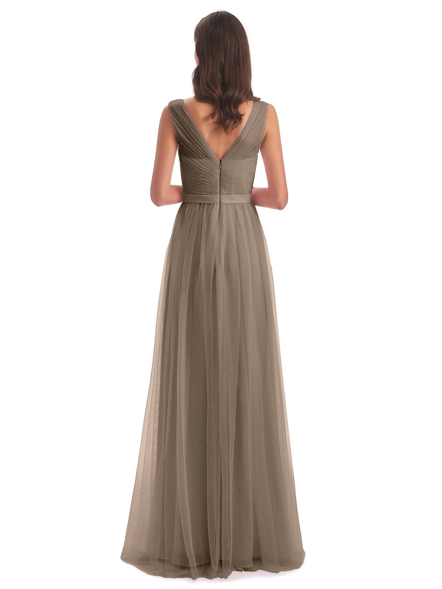 Mila Floor Length V-Neck Tulle Bridesmaid Dresses