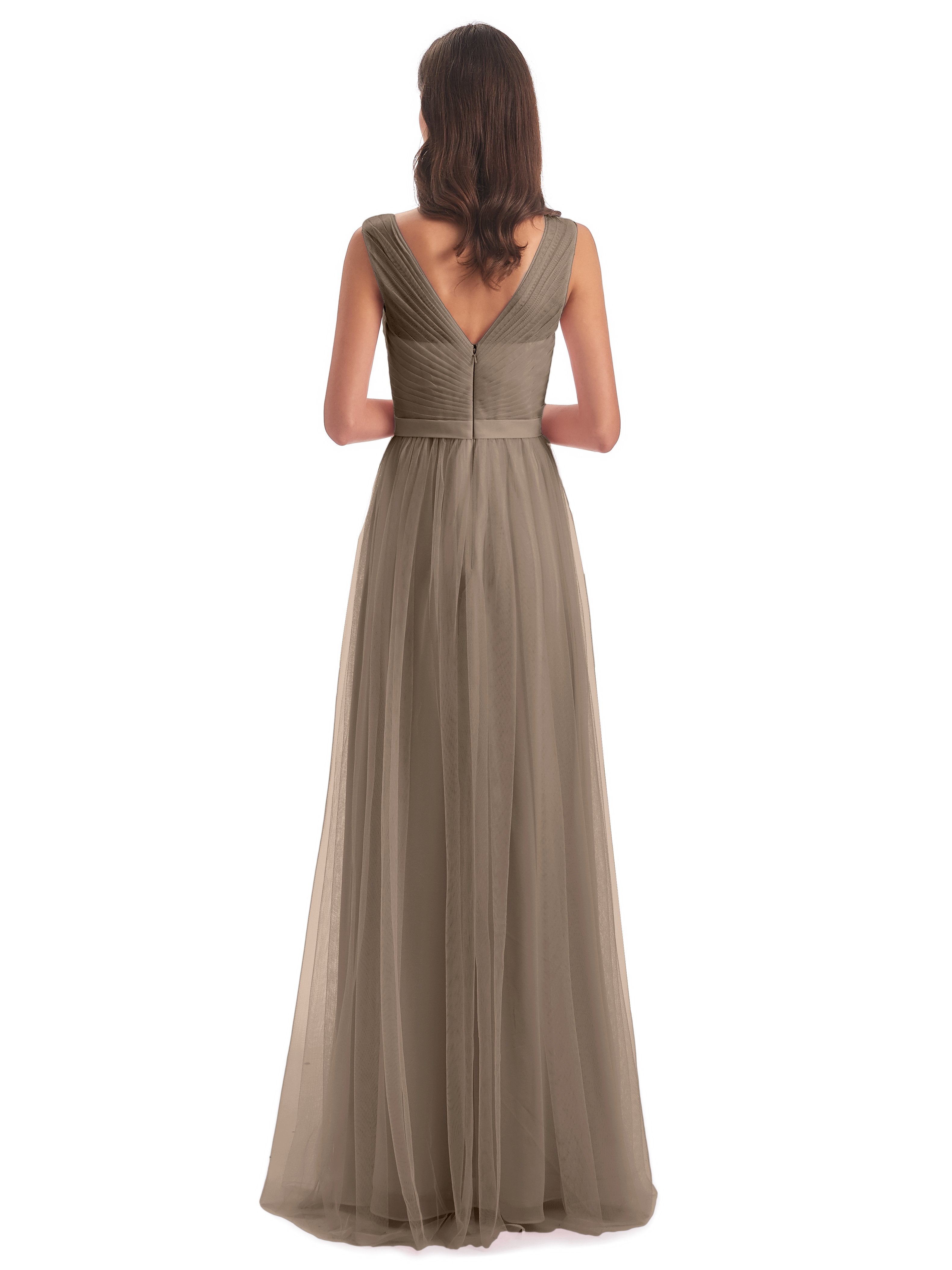Mila Floor Length V-Neck Tulle Bridesmaid Dresses