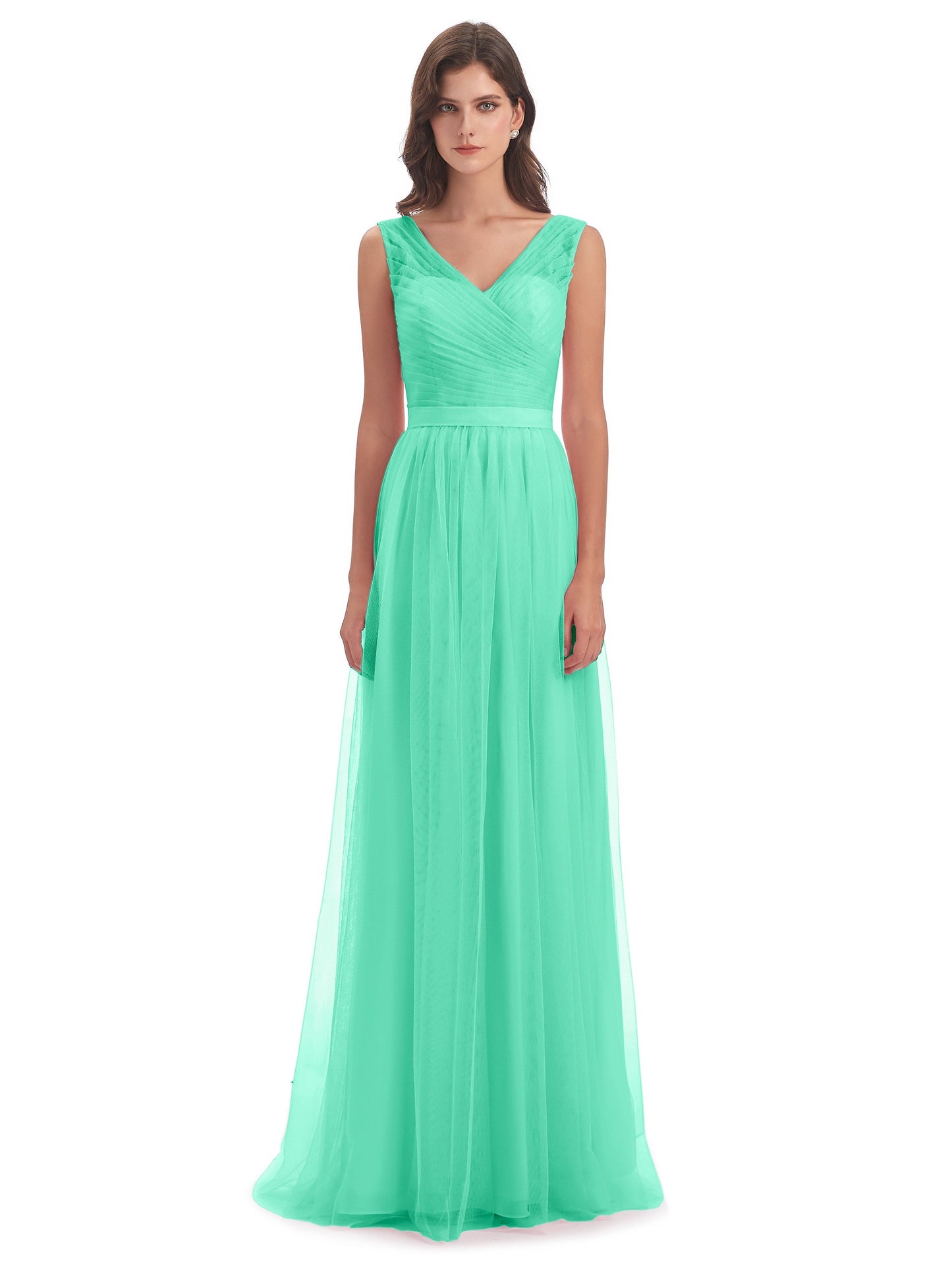 Mila Floor Length V-Neck Tulle Bridesmaid Dresses