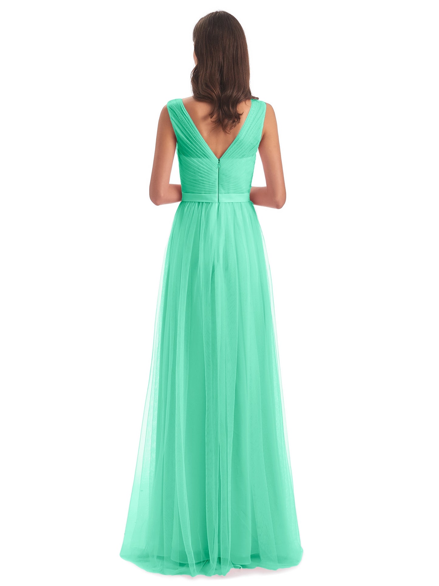 Mila Floor Length V-Neck Tulle Bridesmaid Dresses