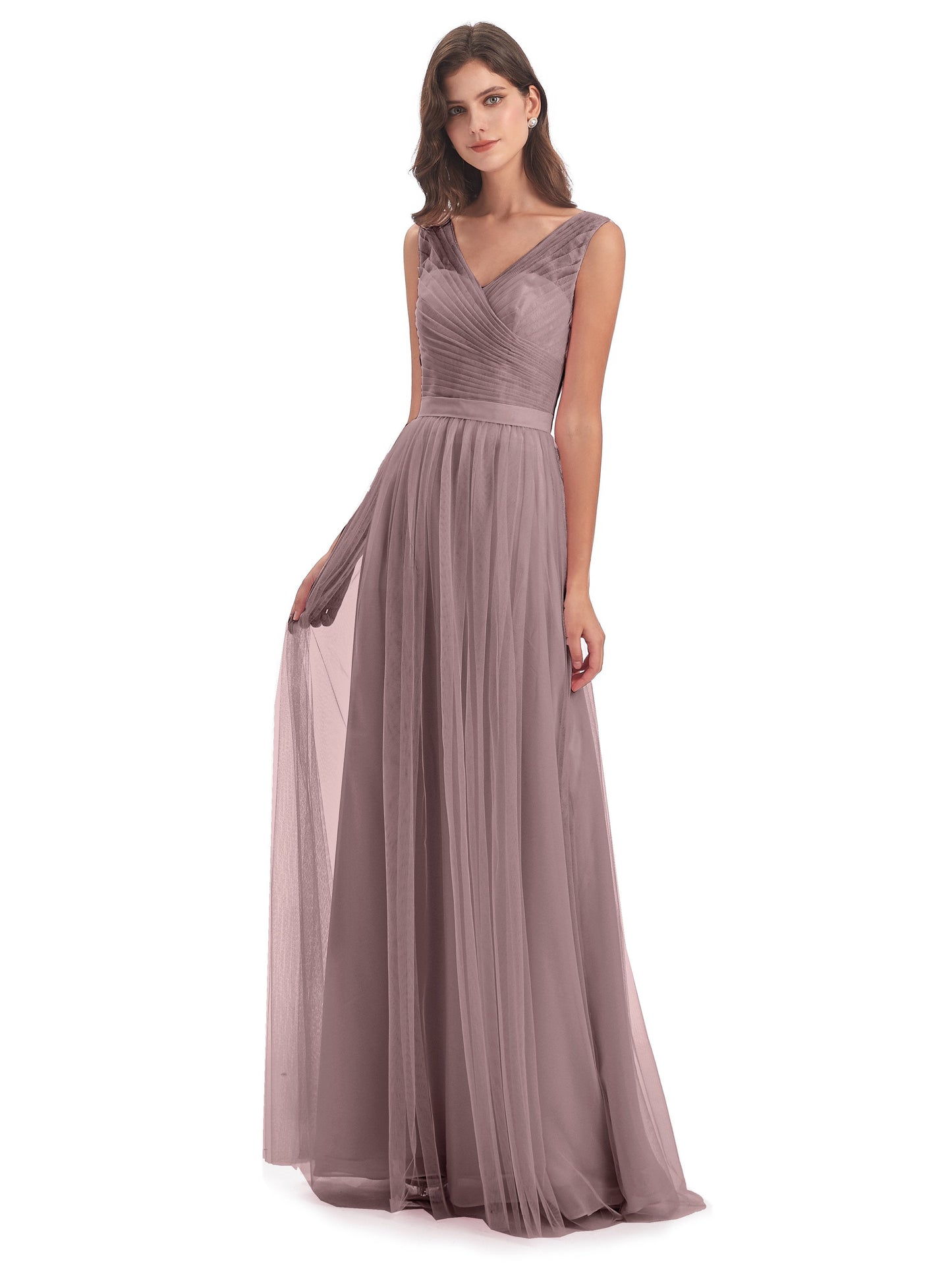 Mila Floor Length V-Neck Tulle Bridesmaid Dresses