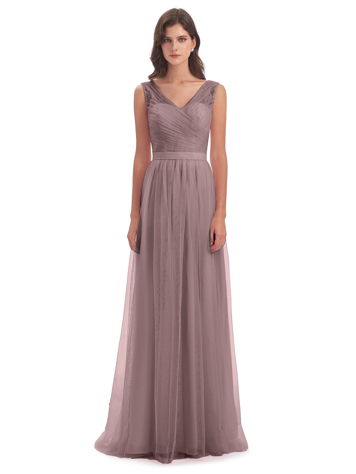 Mila Floor Length V-Neck Tulle Bridesmaid Dresses