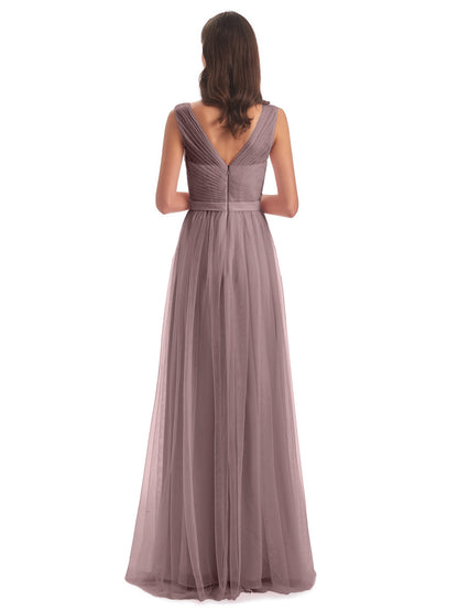 Mila Floor Length V-Neck Tulle Bridesmaid Dresses