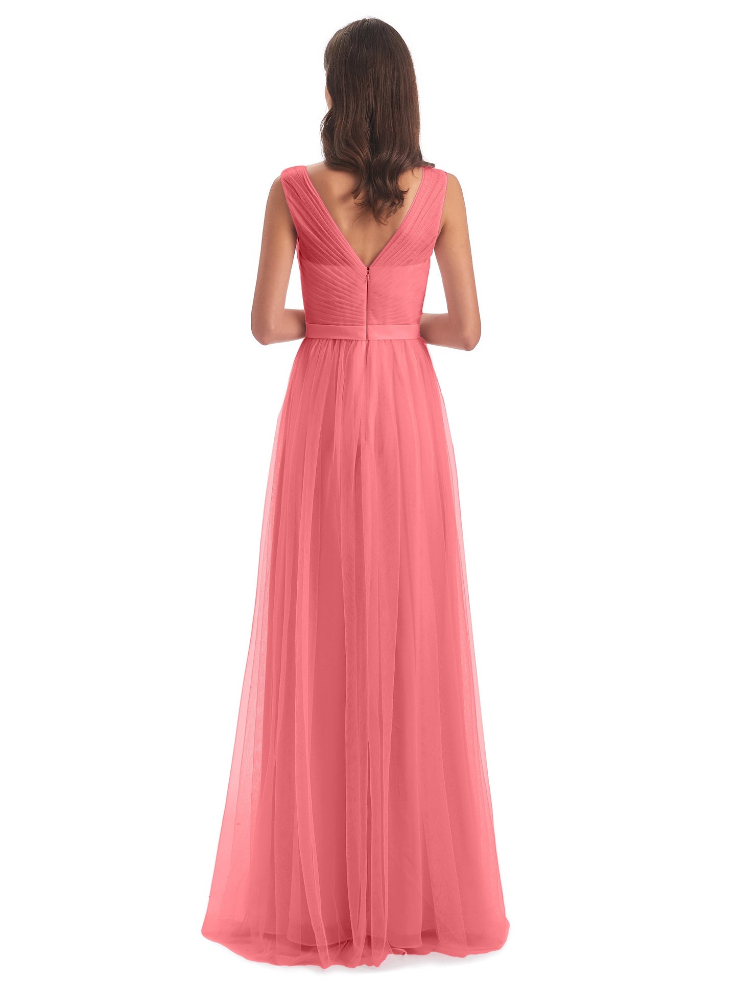 Mila Floor Length V-Neck Tulle Bridesmaid Dresses