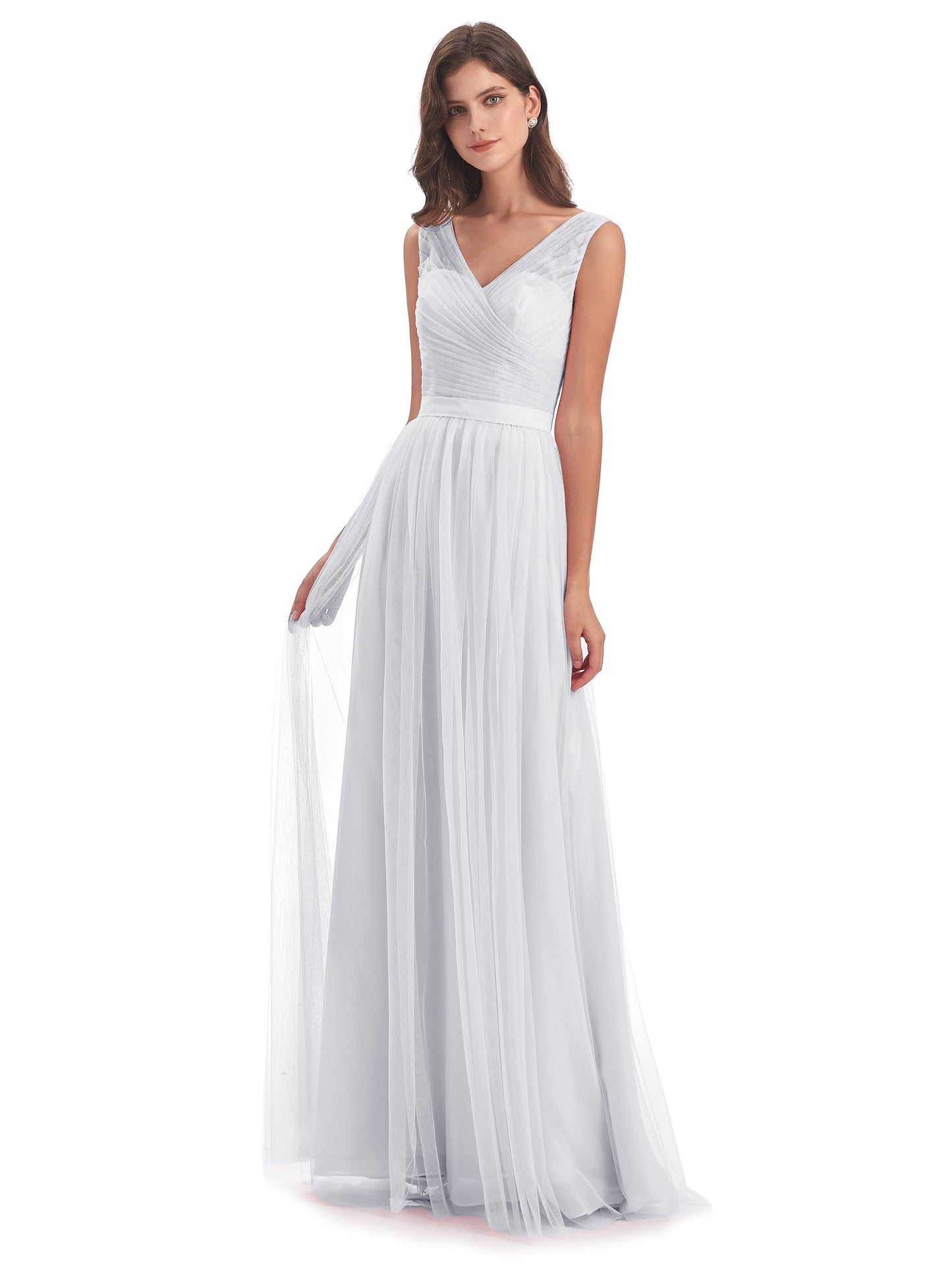 Mila Floor Length V-Neck Tulle Bridesmaid Dresses