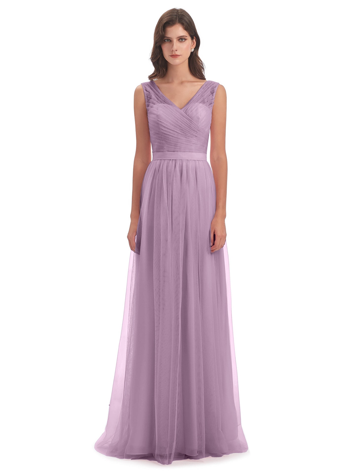 Mila Floor Length V-Neck Tulle Bridesmaid Dresses