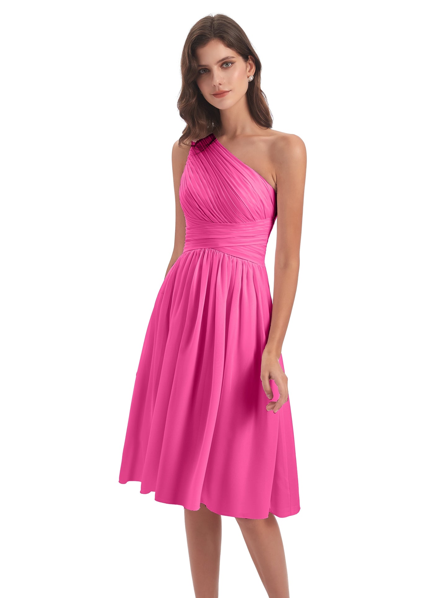 Natalie Knee Length One Shoulder Chiffon Bridesmaid Dresses