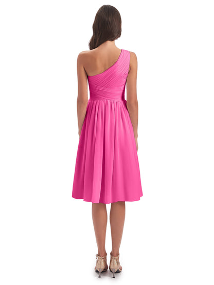 Natalie Knee Length One Shoulder Chiffon Bridesmaid Dresses