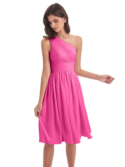 Natalie Knee Length One Shoulder Chiffon Bridesmaid Dresses