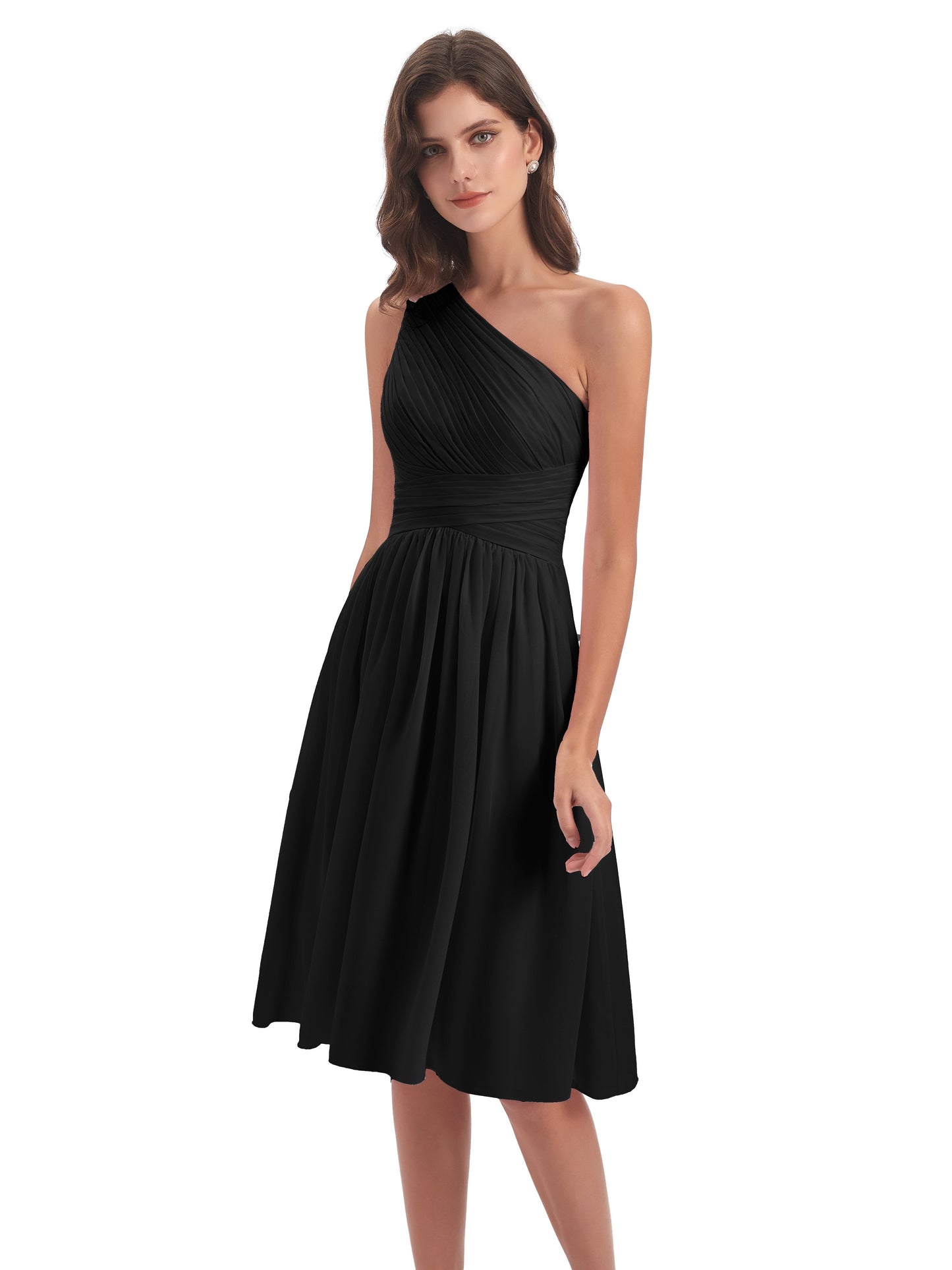 Natalie Knee Length One Shoulder Chiffon Bridesmaid Dresses