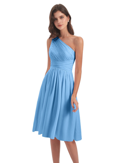Natalie Knee Length One Shoulder Chiffon Bridesmaid Dresses