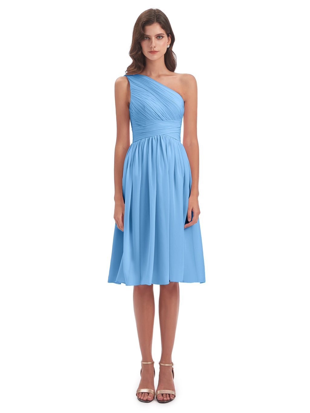 Natalie Knee Length One Shoulder Chiffon Bridesmaid Dresses