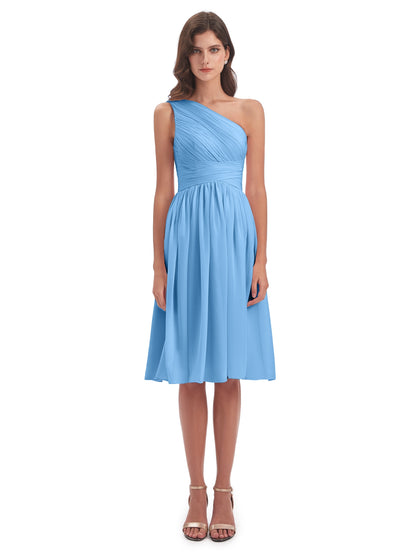 Natalie Knee Length One Shoulder Chiffon Bridesmaid Dresses
