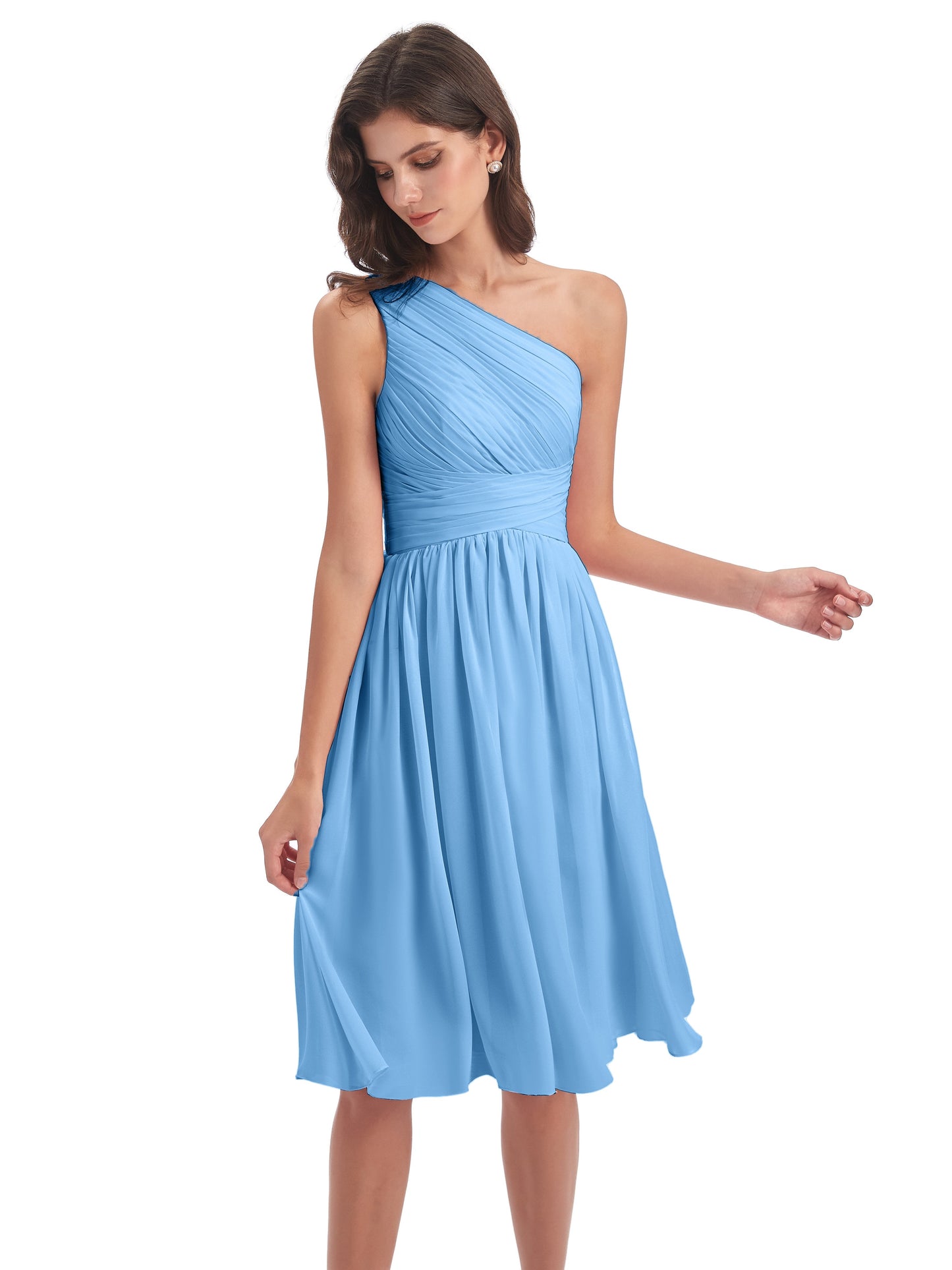 Natalie Knee Length One Shoulder Chiffon Bridesmaid Dresses