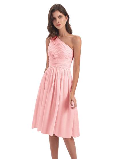 Natalie Knee Length One Shoulder Chiffon Bridesmaid Dresses