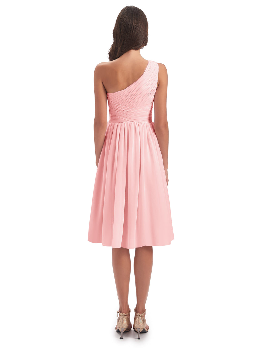 Natalie Knee Length One Shoulder Chiffon Bridesmaid Dresses