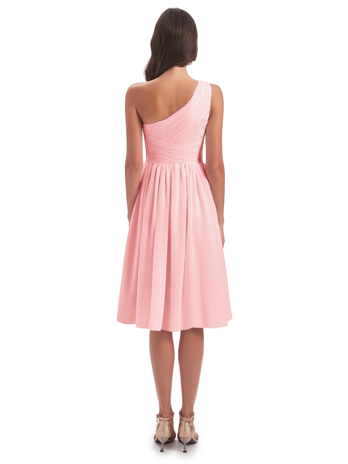 Natalie Knee Length One Shoulder Chiffon Bridesmaid Dresses