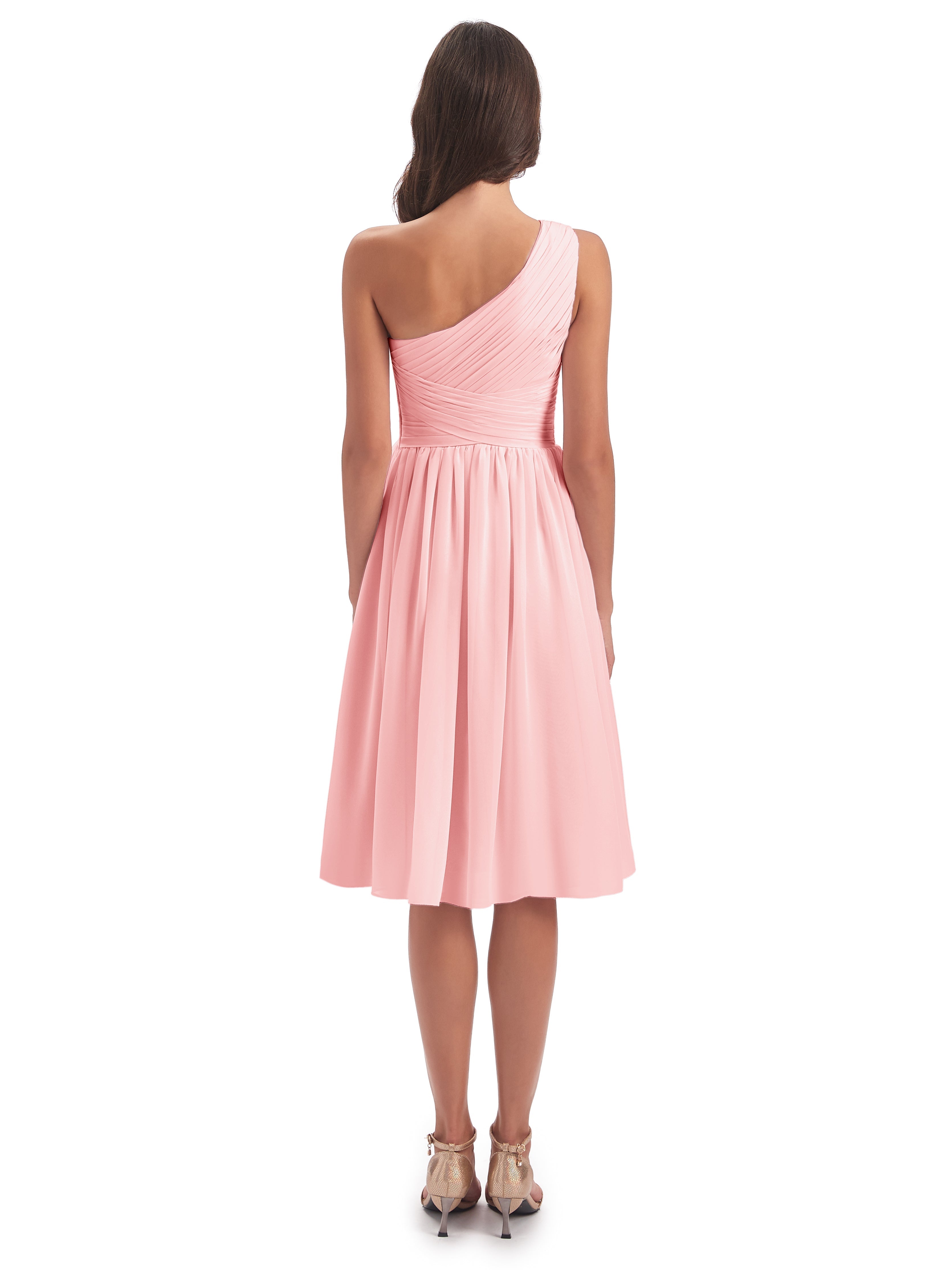 Natalie Knee Length One Shoulder Chiffon Bridesmaid Dresses