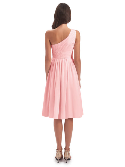 Natalie Knee Length One Shoulder Chiffon Bridesmaid Dresses
