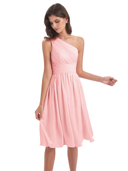 Natalie Knee Length One Shoulder Chiffon Bridesmaid Dresses