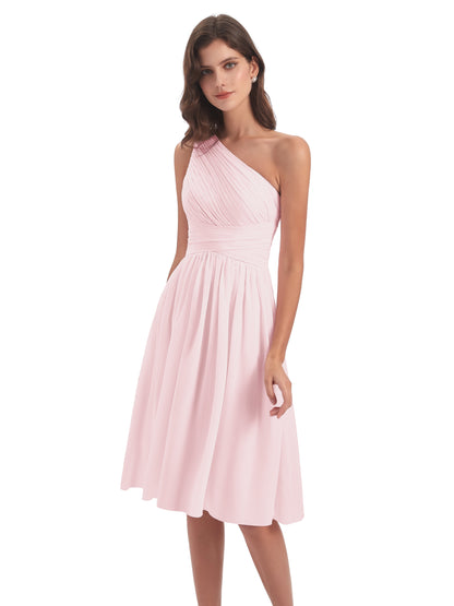 Natalie Knee Length One Shoulder Chiffon Bridesmaid Dresses