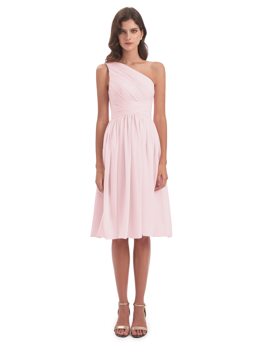 Natalie Knee Length One Shoulder Chiffon Bridesmaid Dresses