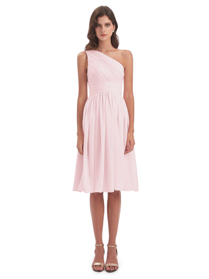 Natalie Knee Length One Shoulder Chiffon Bridesmaid Dresses