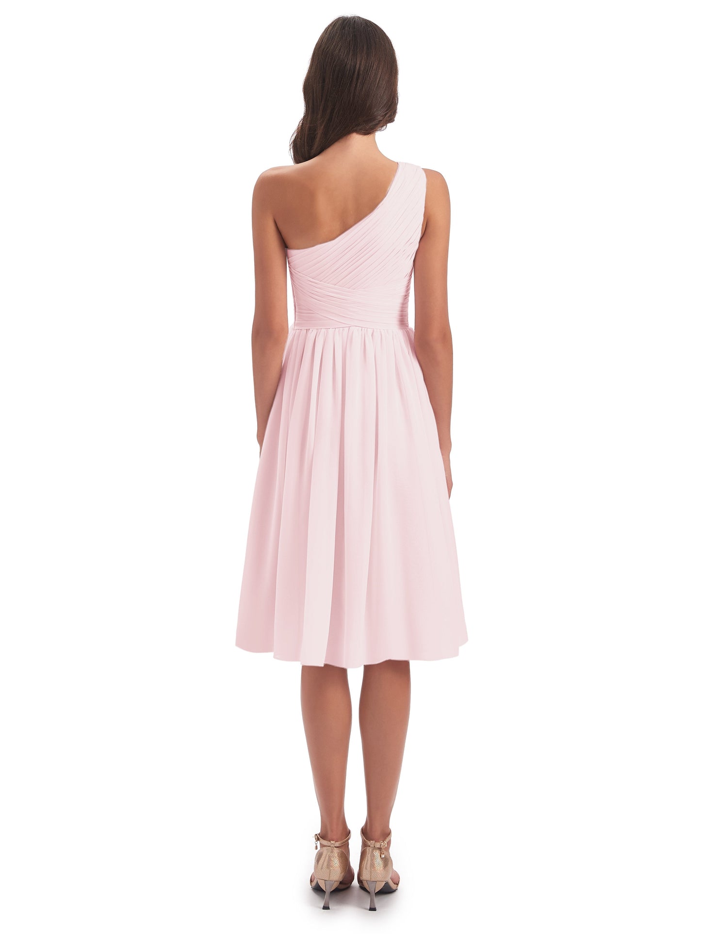 Natalie Knee Length One Shoulder Chiffon Bridesmaid Dresses