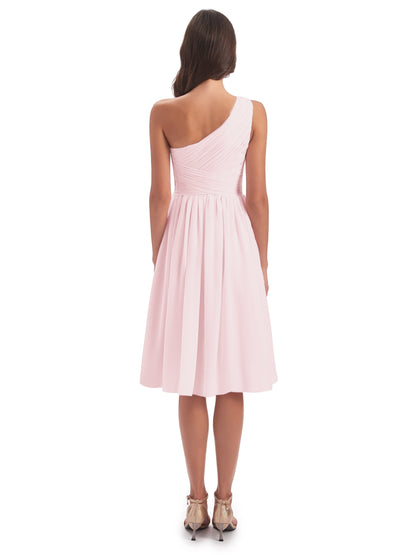 Natalie Knee Length One Shoulder Chiffon Bridesmaid Dresses