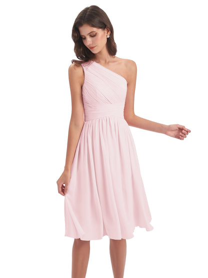 Natalie Knee Length One Shoulder Chiffon Bridesmaid Dresses