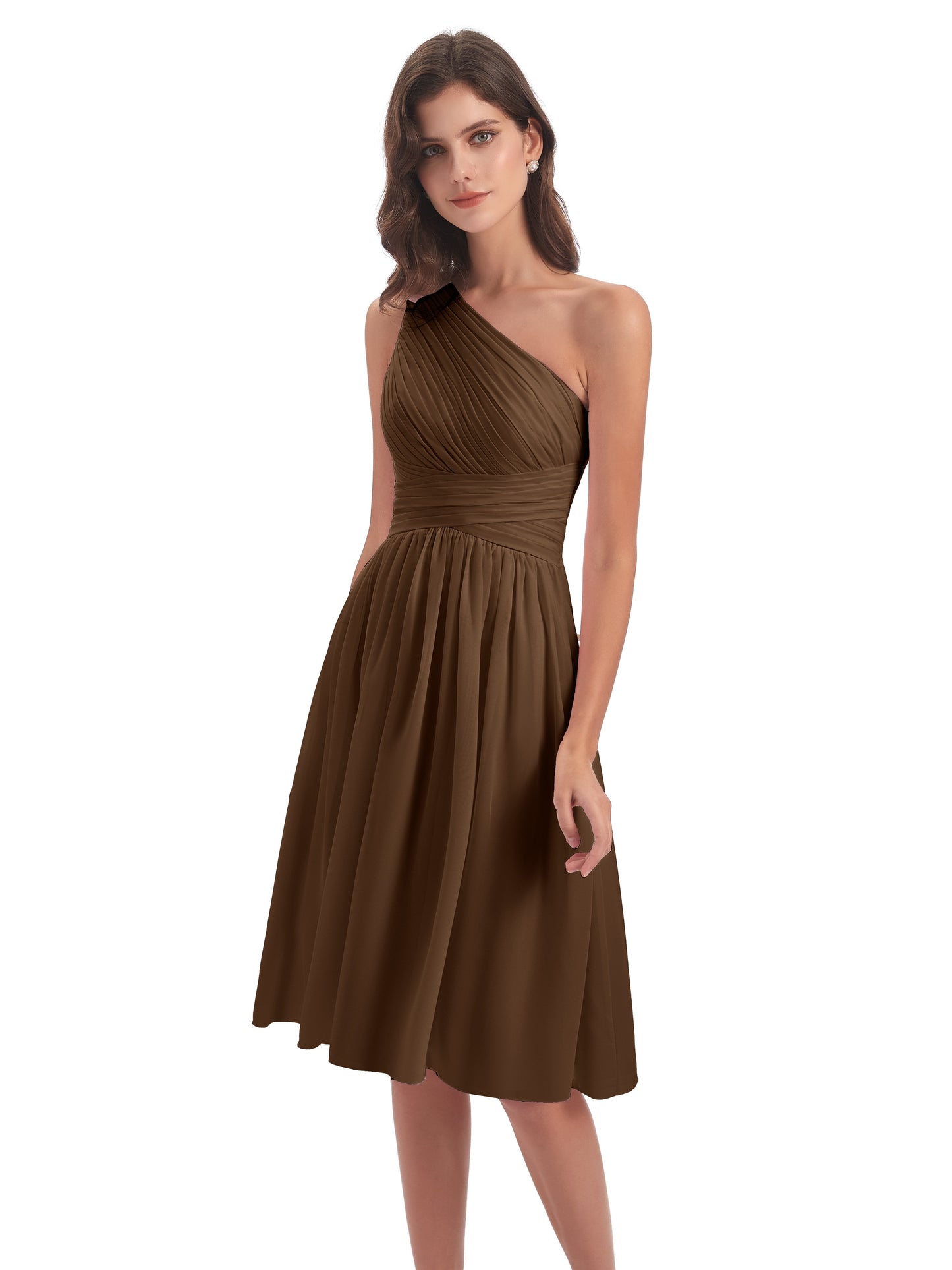 Natalie Knee Length One Shoulder Chiffon Bridesmaid Dresses