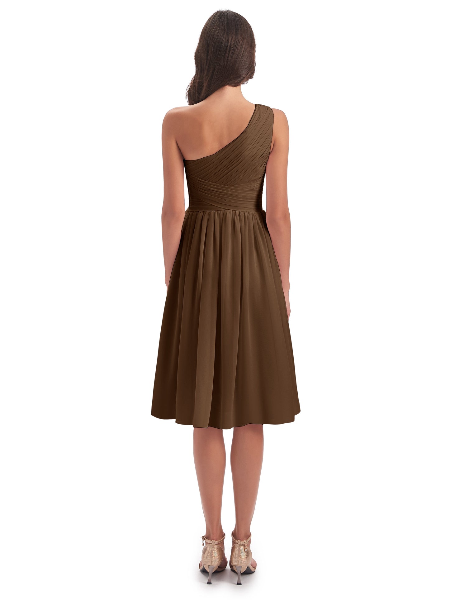 Natalie Knee Length One Shoulder Chiffon Bridesmaid Dresses