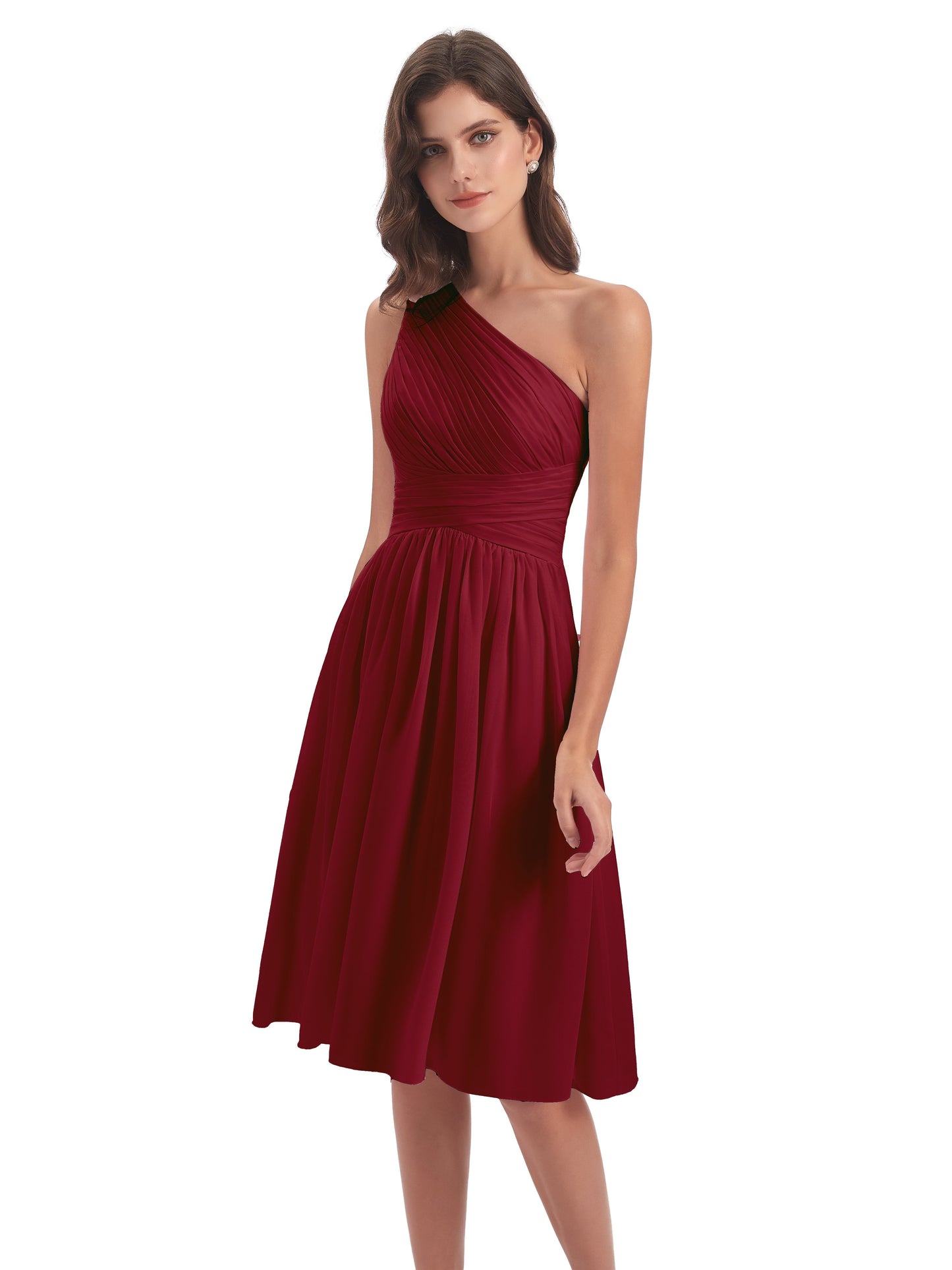 Natalie Knee Length One Shoulder Chiffon Bridesmaid Dresses