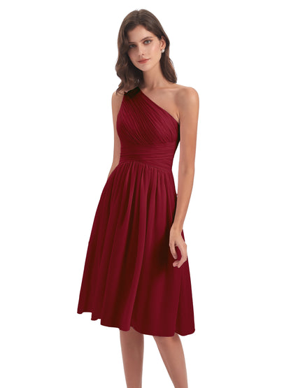 Natalie Knee Length One Shoulder Chiffon Bridesmaid Dresses