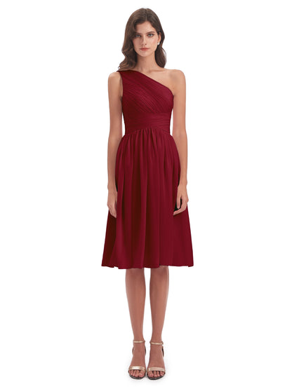 Natalie Knee Length One Shoulder Chiffon Bridesmaid Dresses