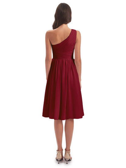 Natalie Knee Length One Shoulder Chiffon Bridesmaid Dresses