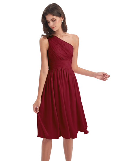 Natalie Knee Length One Shoulder Chiffon Bridesmaid Dresses